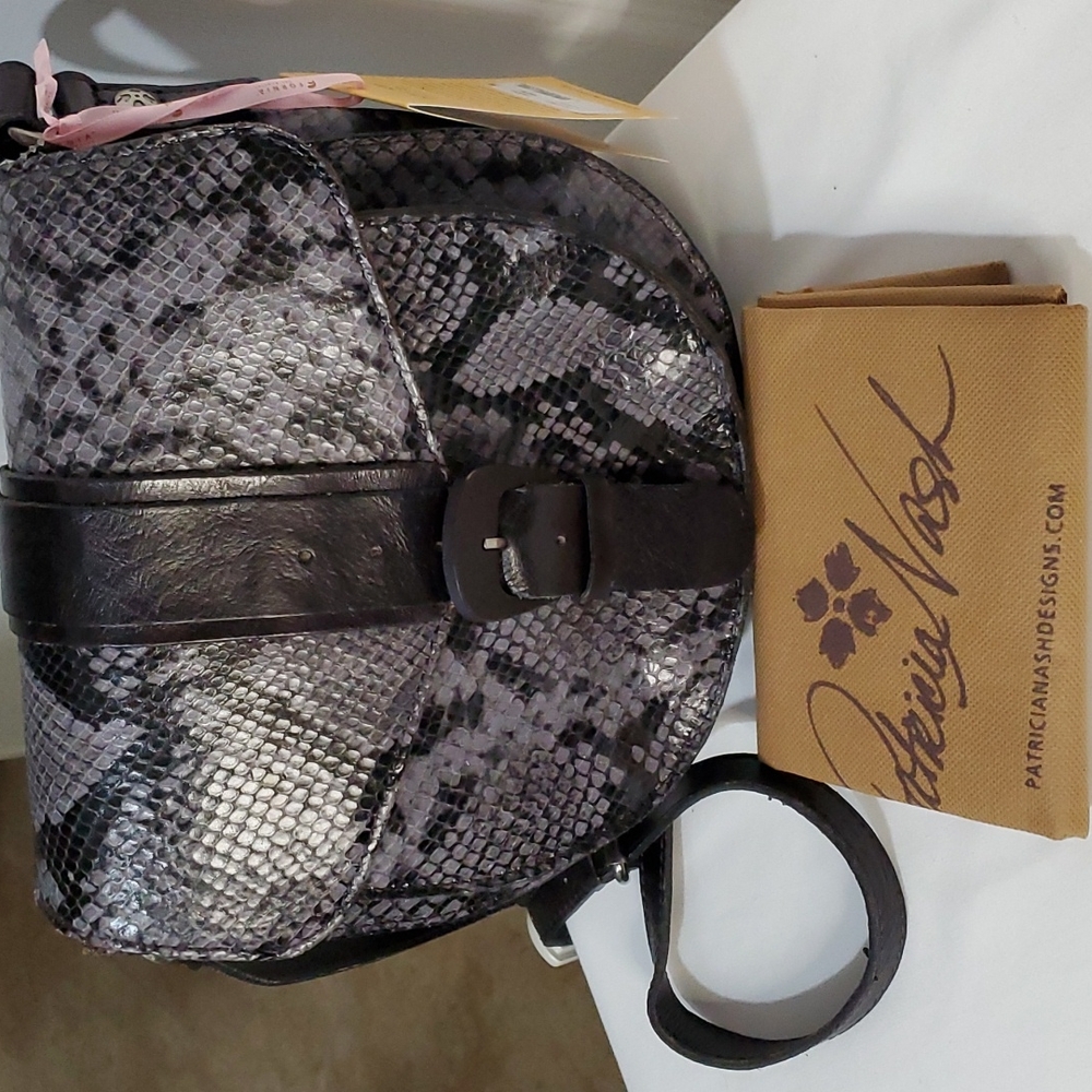 NWT PATRICIA NASH PADOVA CROCO- EMBOSSED LEATHER SADDLE BAG WITH DUST BAG - Picture 3 of 11